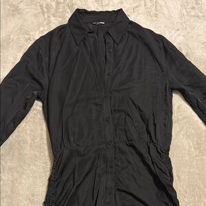Black Button-Up Ruched Dress